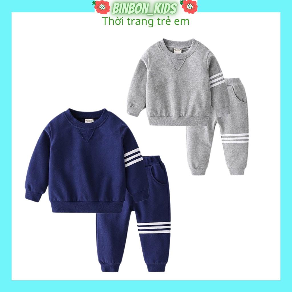 Bộ Thu Đông Cho Bé BINBON KIDS, Bộ dài tay bé trai 3 Vạch Chất Nỉ Da Cá Cho Bé từ 7-27kg