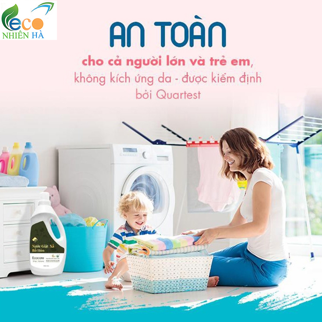 Nước giặt xả ECOCARE 4L tinh dầu bưởi, nước giặt hữu cơ an toàn cho bé, không hại da tay