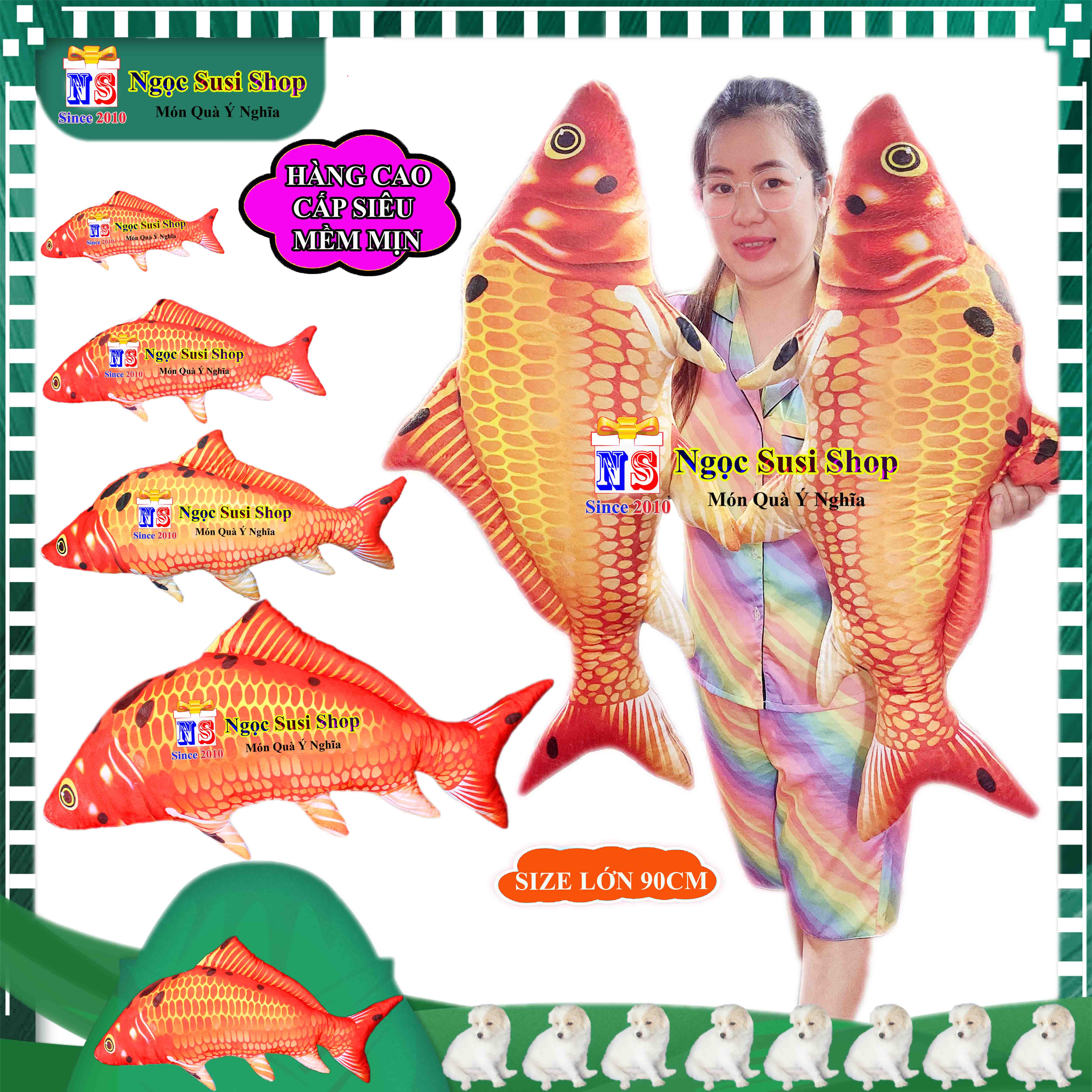 GỐI ÔM THÚ BÔNG CON CÁ CHÉP 3D SIÊU TO DÀI RẤT MỊN ÔM NGỦ - GẤU BÔNG HÌNH CON CÁ CHÉP 3D RẤT MỊN