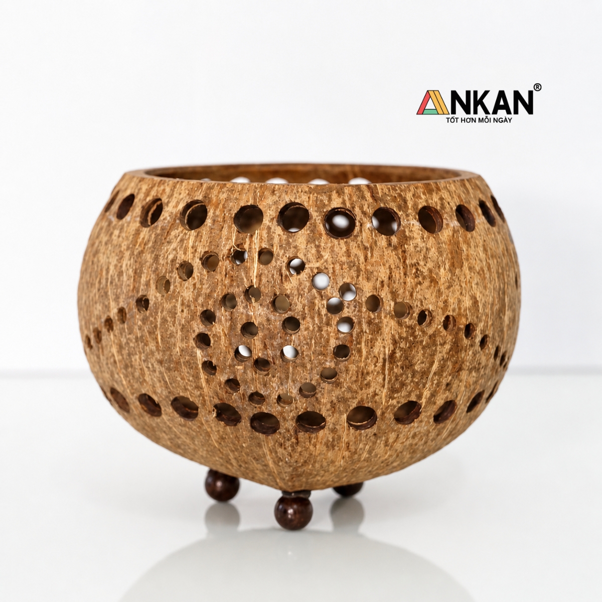 Đèn Nến Gáo Dừa ANKAN Họa Tiết Xoắn Ốc Tealight Decor Handmade Vintage – Trang Trí Spa, Cafe, Thư Giãn