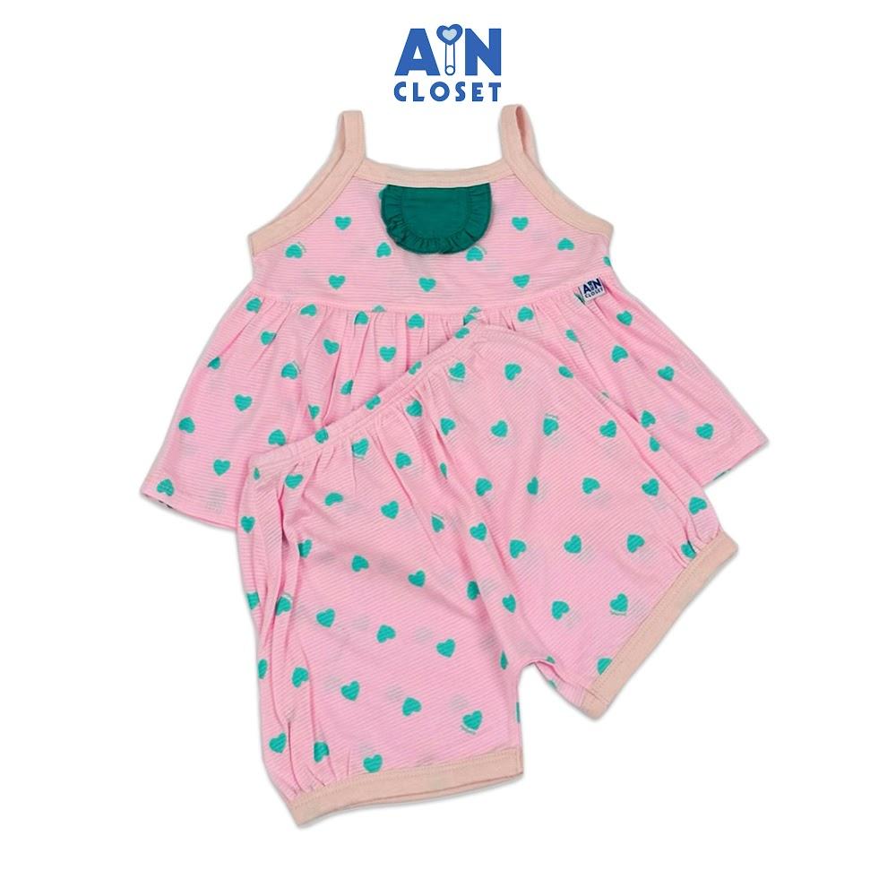 Bộ quần áo Ngắn bé gái họa tiết Dây Tim Xanh nền hồng thun giấy - AICDBG3VSC7N - AIN Closet