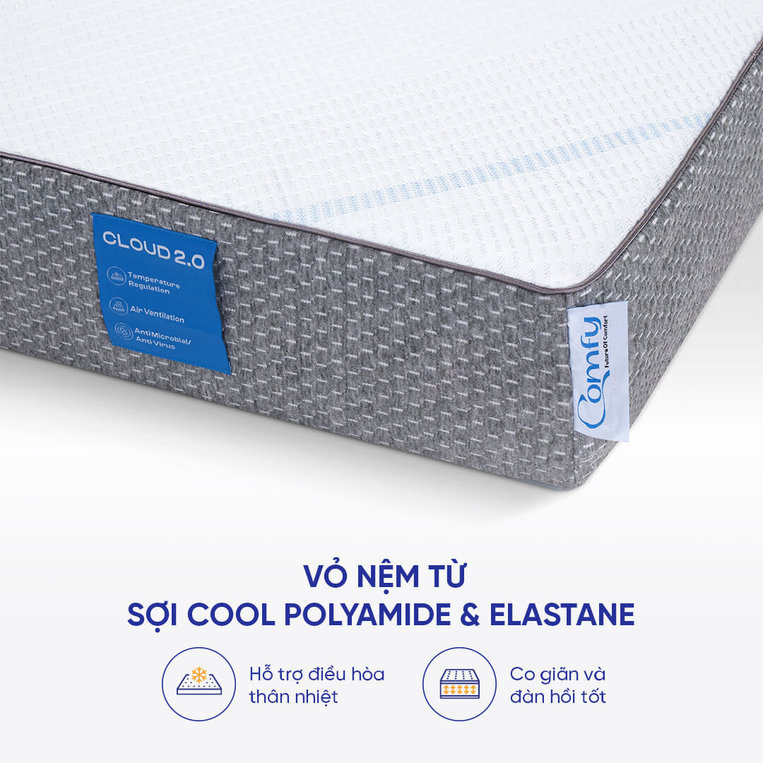 Nệm Foam Comfy Cloud 2.0 cải thiện cột sống, giảm nhức mỏi toàn thân, thoáng khí, chất liệu bền vững