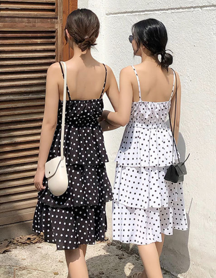 Đầm Hai Dây Chấm Bi Kiểu Ba Tầng MAY_DN054