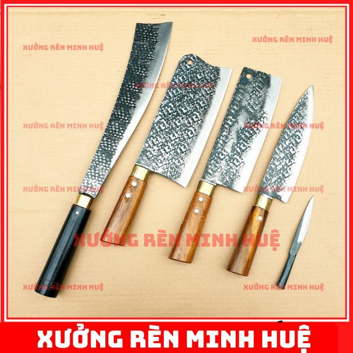 Bộ dao bếp 4 món làm bằng nhíp oto chuẩn hàng rèn thủ công cao cấp