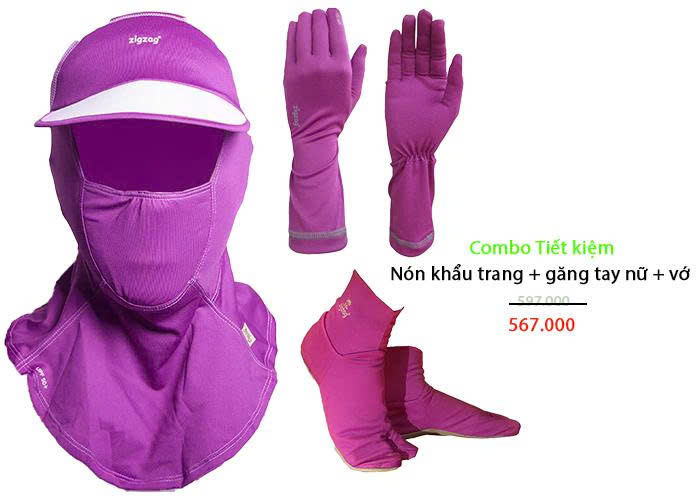 Combo nón khẩu trang + găng tay + vớ nữ