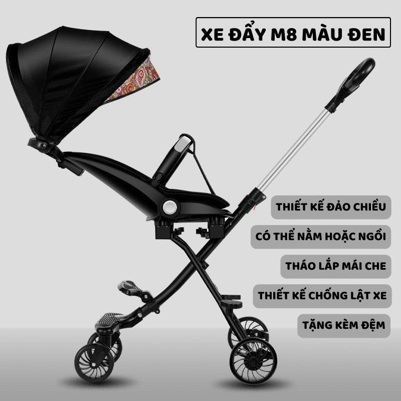 Xe đẩy đi dạo 2 chiều ghế ngả có đệm + mái M.8 - Trắng