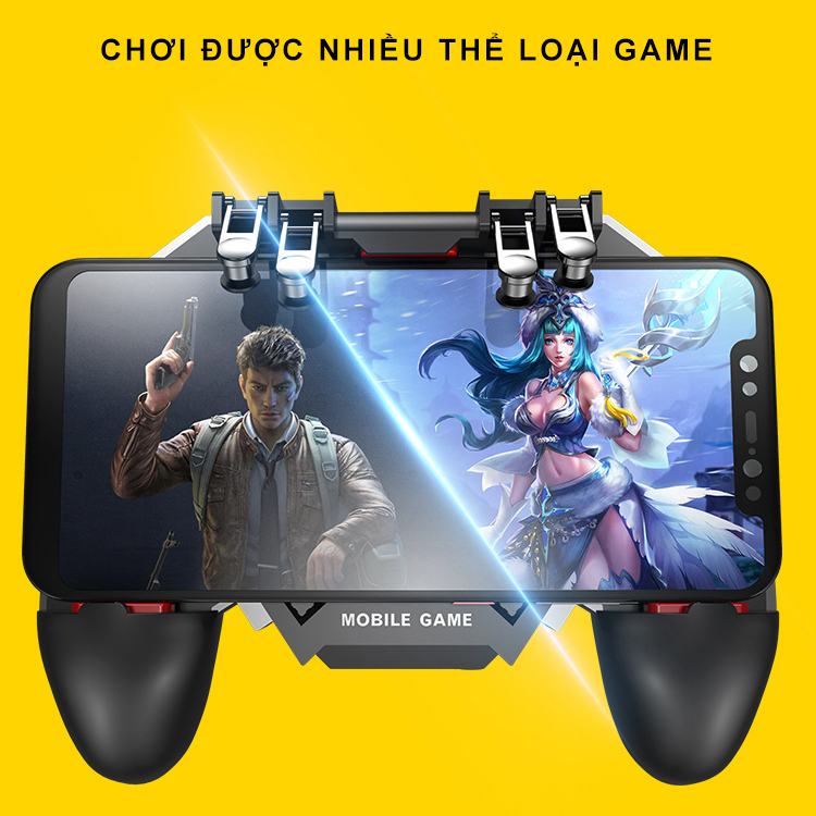 Tay cầm chơi game điện thoại SIDOTECH AK-77S kèm tản nhiệt chơi PUBG FF Free Fire ROS kết nối 6 ngón linh hoạt tăng gấp 2 lần tốc độ xử lý, làm mát chống giật lag cho cảm giác gaming đỉnh cao - Hàng chính hãng