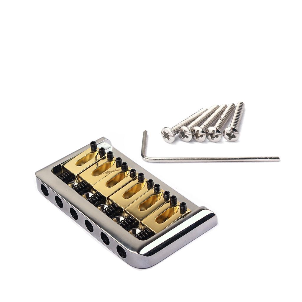 1 Set 6 String Guitar Fixed Bridge Saddle for Electric/Cigar Box Guitar Replacement Parts Chrome