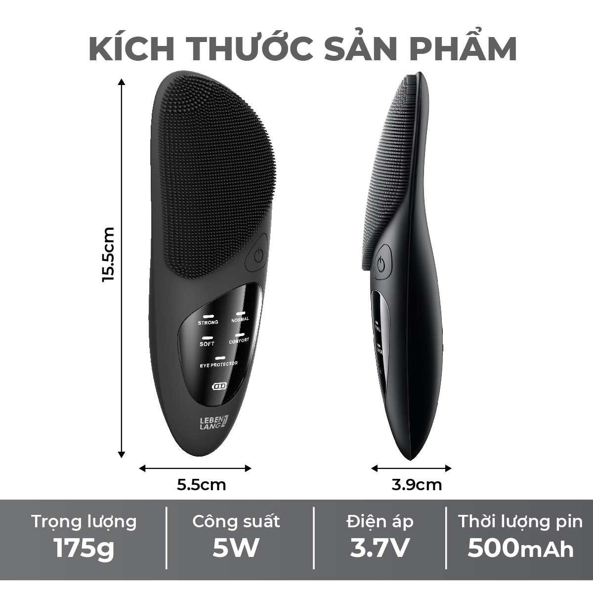 Máy rửa mặt Lebenlang LBL1480, sạc nhanh 2h, 5W, 500 mAh, 5 chế độ, bảo hành 2 năm - hàng chính hãng