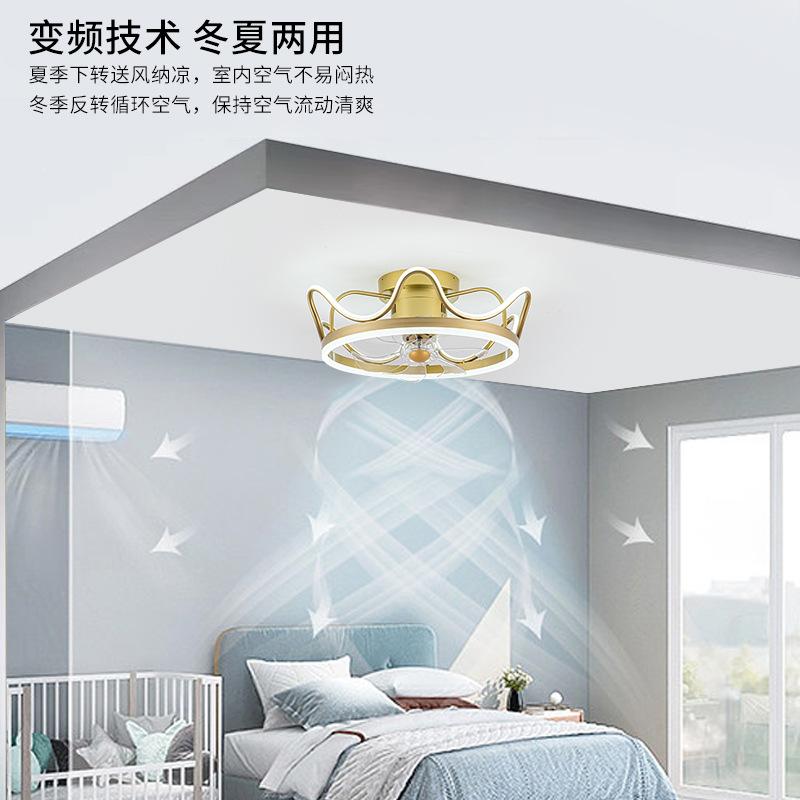 Giá thấp nhất đèn quạt trần sang trọng đèn Bắc Âu cá tính phòng ngủ thông minh đèn quạt trần vô hình đèn quạt vương miện hiện đại
