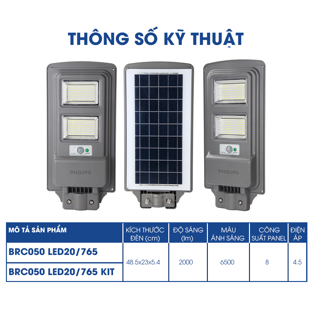 Đèn đường Philips Deco Solar All-in-One streetlight BRC050 LED40/ LED20/ LED10 (KIT/ NOT)