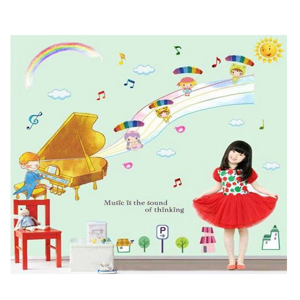 Decal dán tường bé học đàn Piano EB186