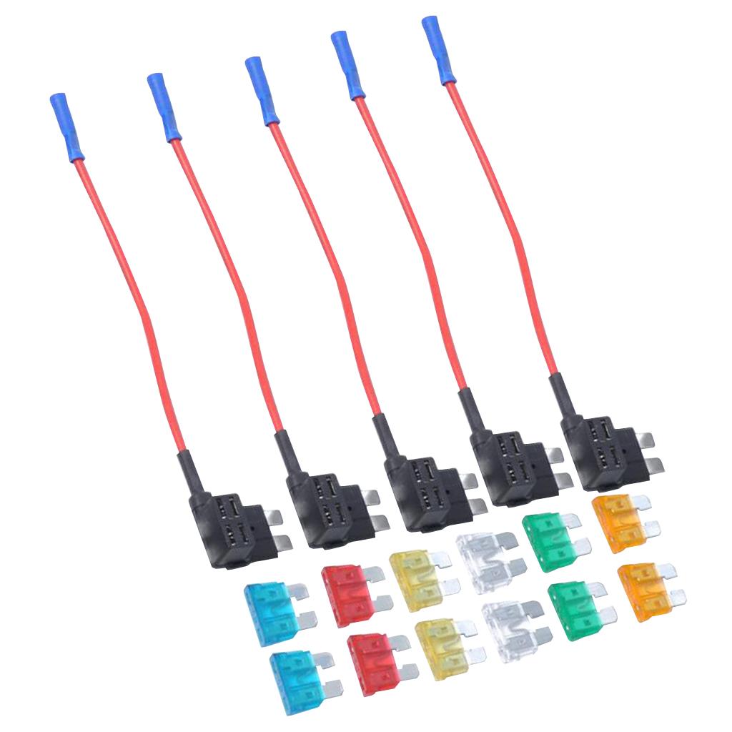 12 Pieces 5A 10A 15A 20A 25A 30A Medium Fuses w/ Fuse Holders