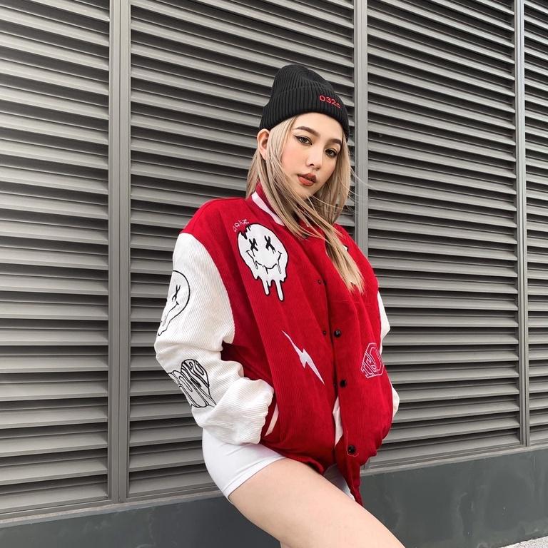 Áo Khóac Form Rộng Nhung Tâm Jacket Varsity Graffiti V4