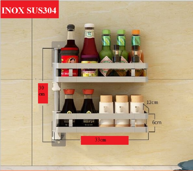Kệ Gia Vị Nhà Bếp OENON chất liệu INOX SUS304 không gỉ, Giá gia vị cho nhà bếp gọn gàng - KX304