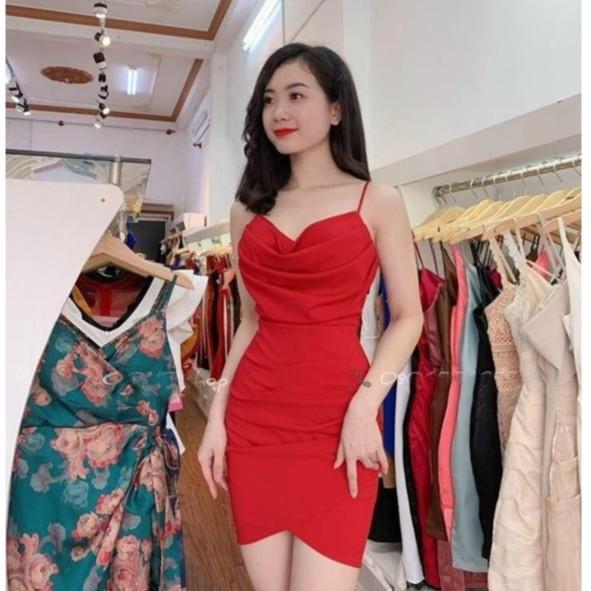 Đầm ôm body 2 dây cổ đổ hở ngực quyến rũ, phù hợp cho các bạn nữ đi dự tiệc, đi chơi, cafe, ĐẦM 2 DÂY CỔ ĐỔ