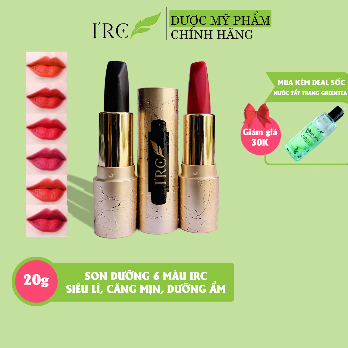 Son dưỡng siêu lì 6 màu IRC 06 Color lipstick giảm thâm, căng mịn chống nứt nẻ, công nghệ khóa màu siêu lì Hàn Quốc