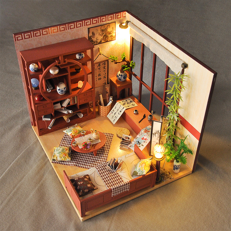 Mô hình nhà DIY Doll House Calligraphy Thư phòng cổ Kèm Mica Chống bụi