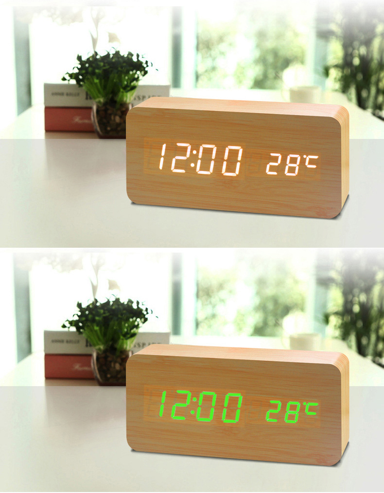Đồng hồ LED báo thức đo nhiệt độ vỏ gỗ M1