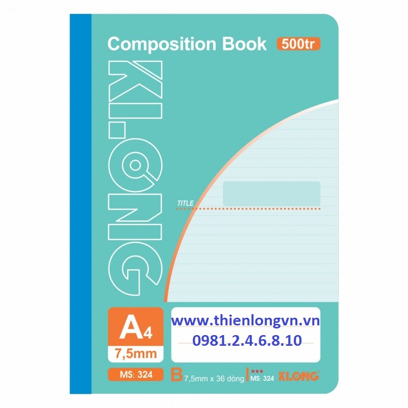 Sổ may dán gáy A4 - 500 trang; Klong 324 xanh ngọc