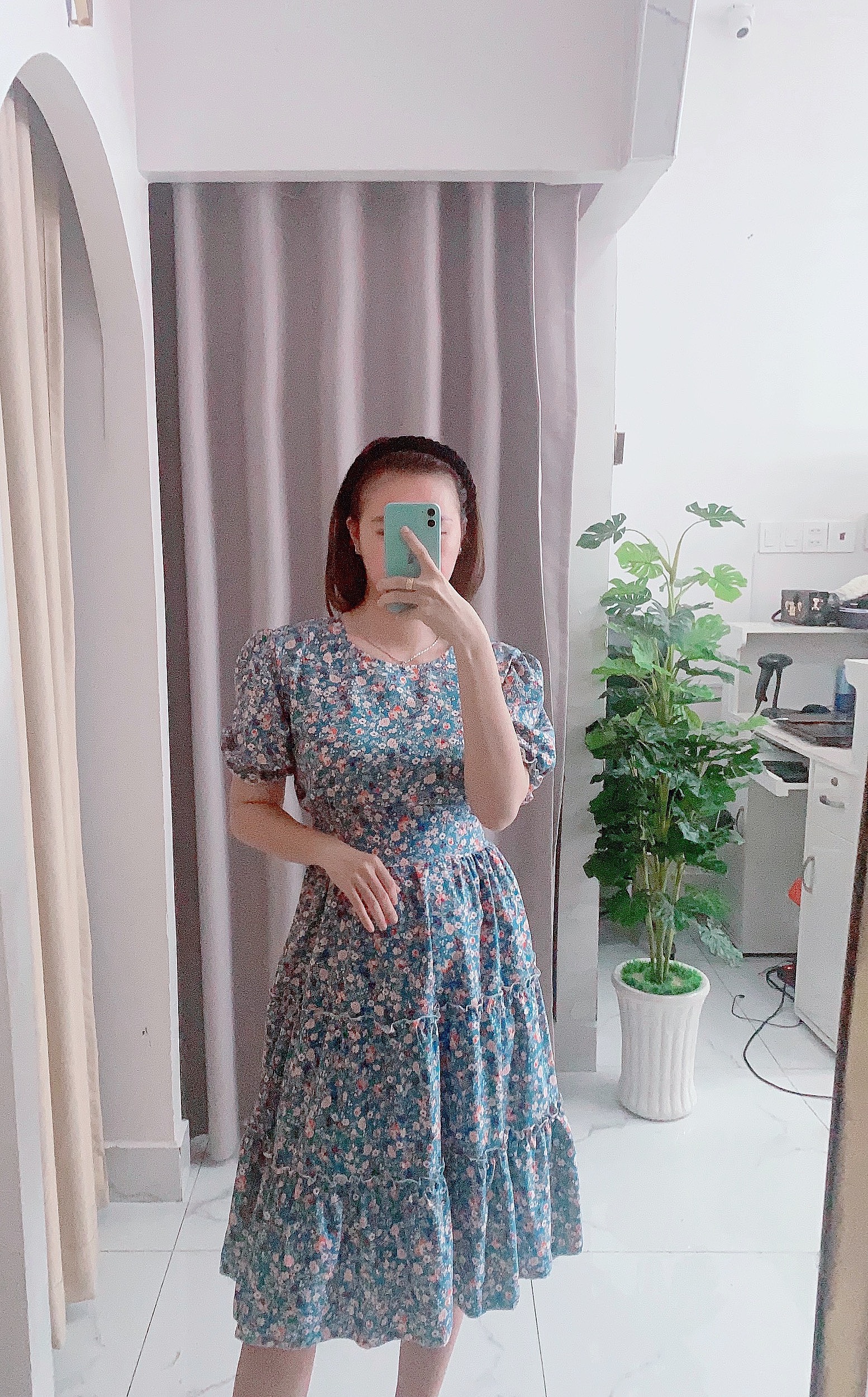 Váy đầm nữ dài qua gối, cổ tròn tay bo, chất bao mát không nhăn V005