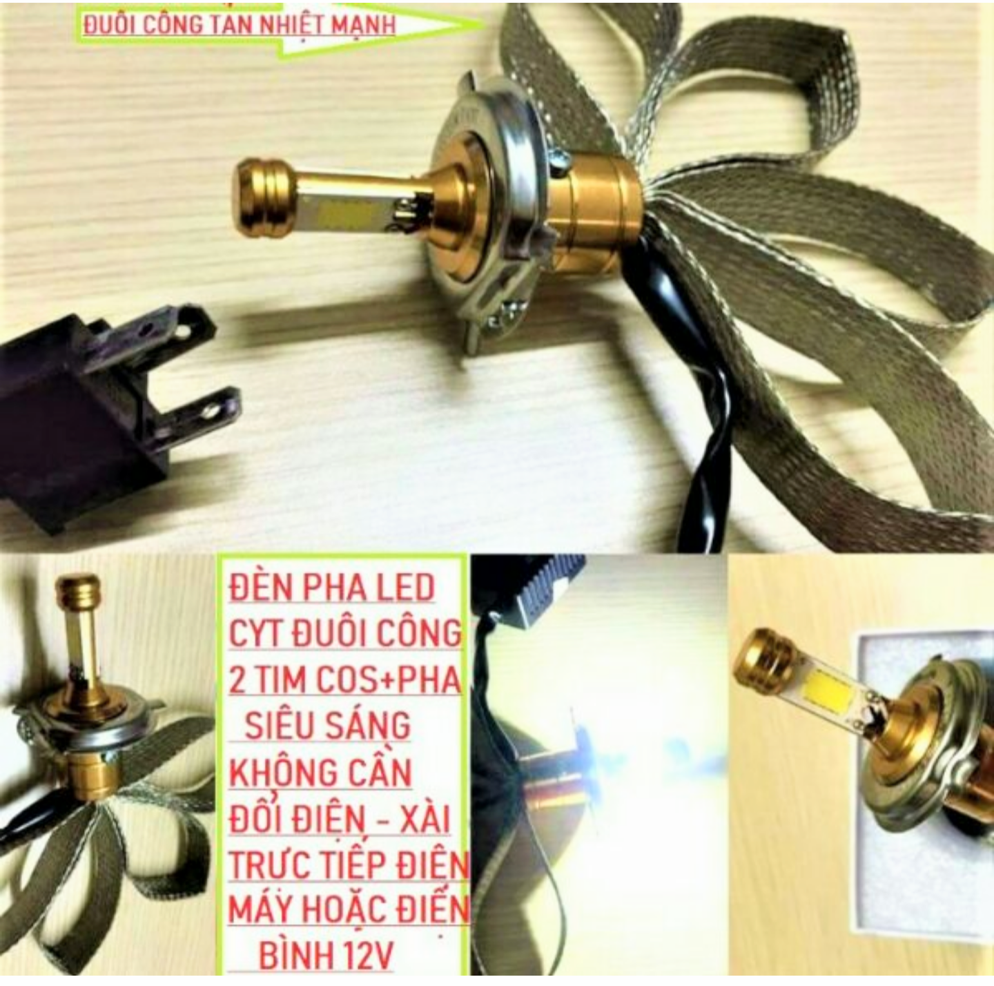 SIÊU SÁNG CỰC MẠNH VỚI BÓNG ĐÈN PHA LED 3 TIM KIỂU TẢN NHIỆT ĐUÔI CÔNG LẮP XE MÁY CÁC LOẠI HÀNG CHÍNH HÃNG