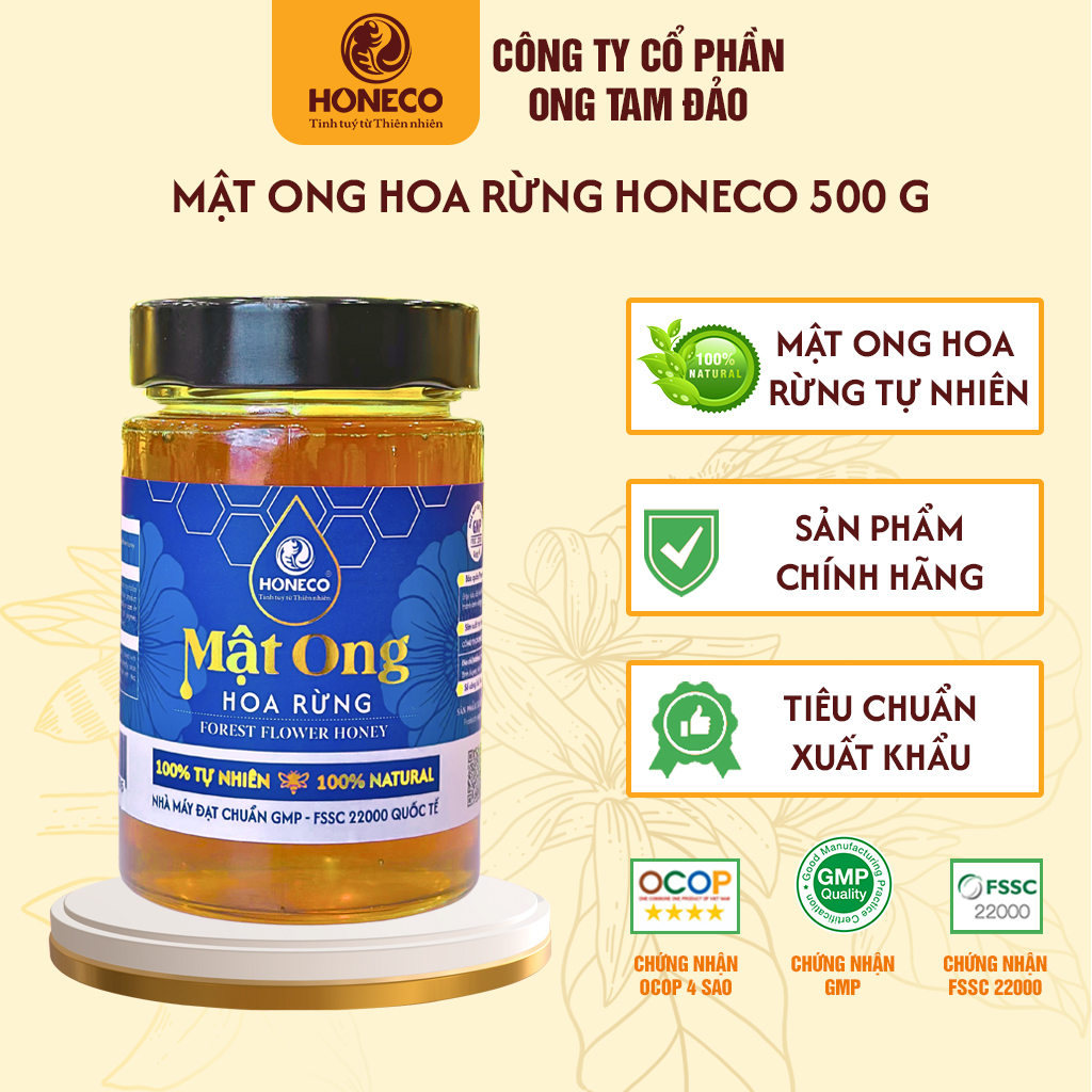 Mật ong hoa rừng Honeco 500g - Mật ong tự nhiên, hương thơm đặc trưng, giá trị dinh dưỡng cao