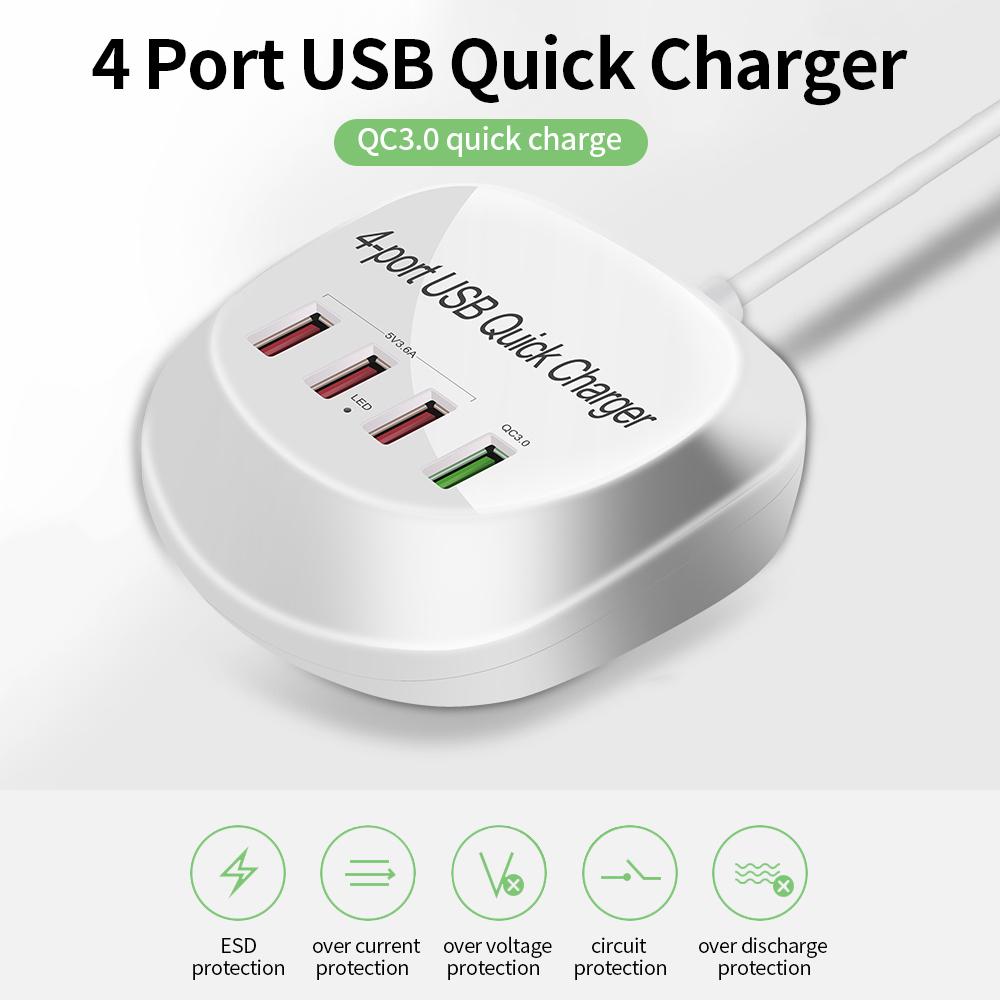 Bộ sạc WLX-T3 + 4 cổng USB QC3.0 Sạc nhanh cho máy tính bảng / điện thoại / máy tính xách tay