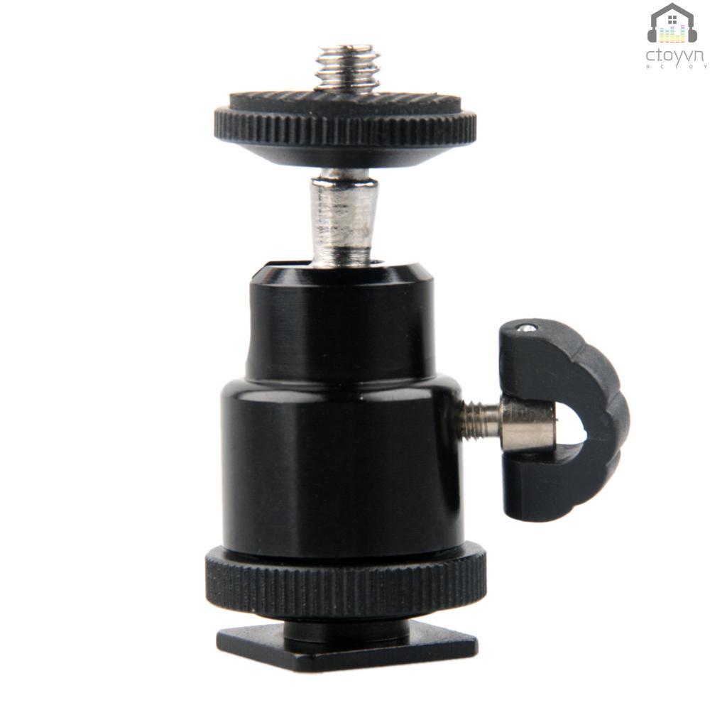 Đầu bi Andoer mini bằng hợp kim nhôm 1/4" kèm ngàm đèn flash cho máy ảnh DSLR SLR DC