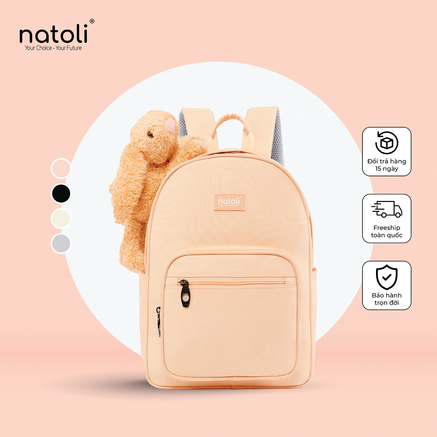 Balo nữ thỏ bông jellycat bunny cao cấp NATOLI nhiều ngăn đi học cute phong cách hàn quốc - BST Sweet Bunny Backpack B28