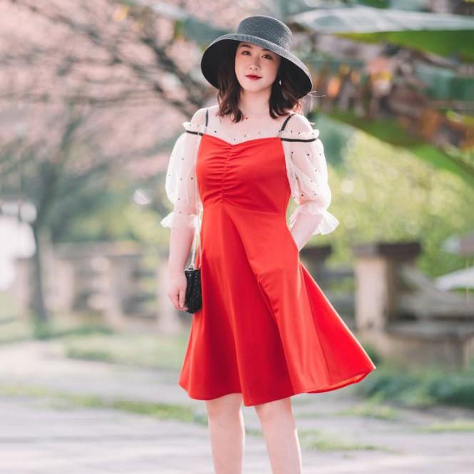 Đầm bigsize tay lưới trễ vai
