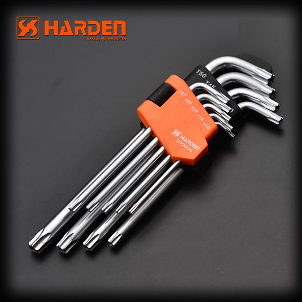 Bộ Lục Giác Đầu Sao 09 Chi Tiết HARDEN 540604 Loại Trung Bình, Hàng Chính Hãng, Được Làm Từ Chất Liệu Thép Chrome Vanadium, Độ Cứng Cao. Sản Phẩm Đựng Trong Vỉ Nhựa Tiện Lợi Và Bền Đẹp. Thông số kỹ thuật : T10, T15, T20, T25, T27, T30, T40, T45, T50 mm