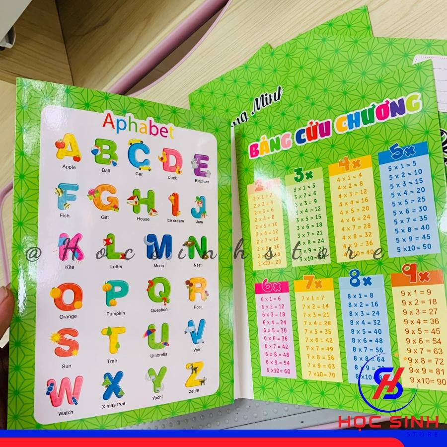 Bìa lót tập vở có bảng cửu chương và bảng chữ cái alphabet dễ thương cho học sinh