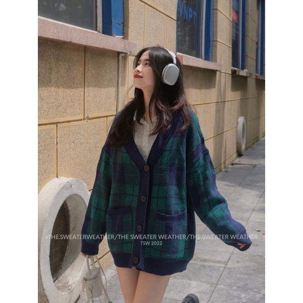 Áo khoác cardigan len kẻ ô Phong cách Hàn của giới trẻ