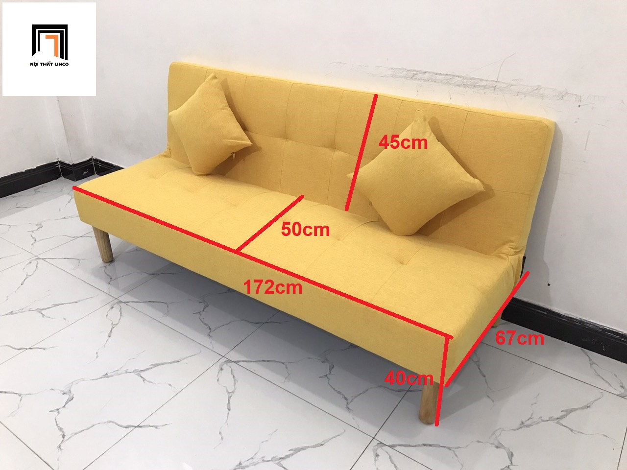 Ghế sofa giường nhỏ gọn màu vàng nhiều kích cỡ