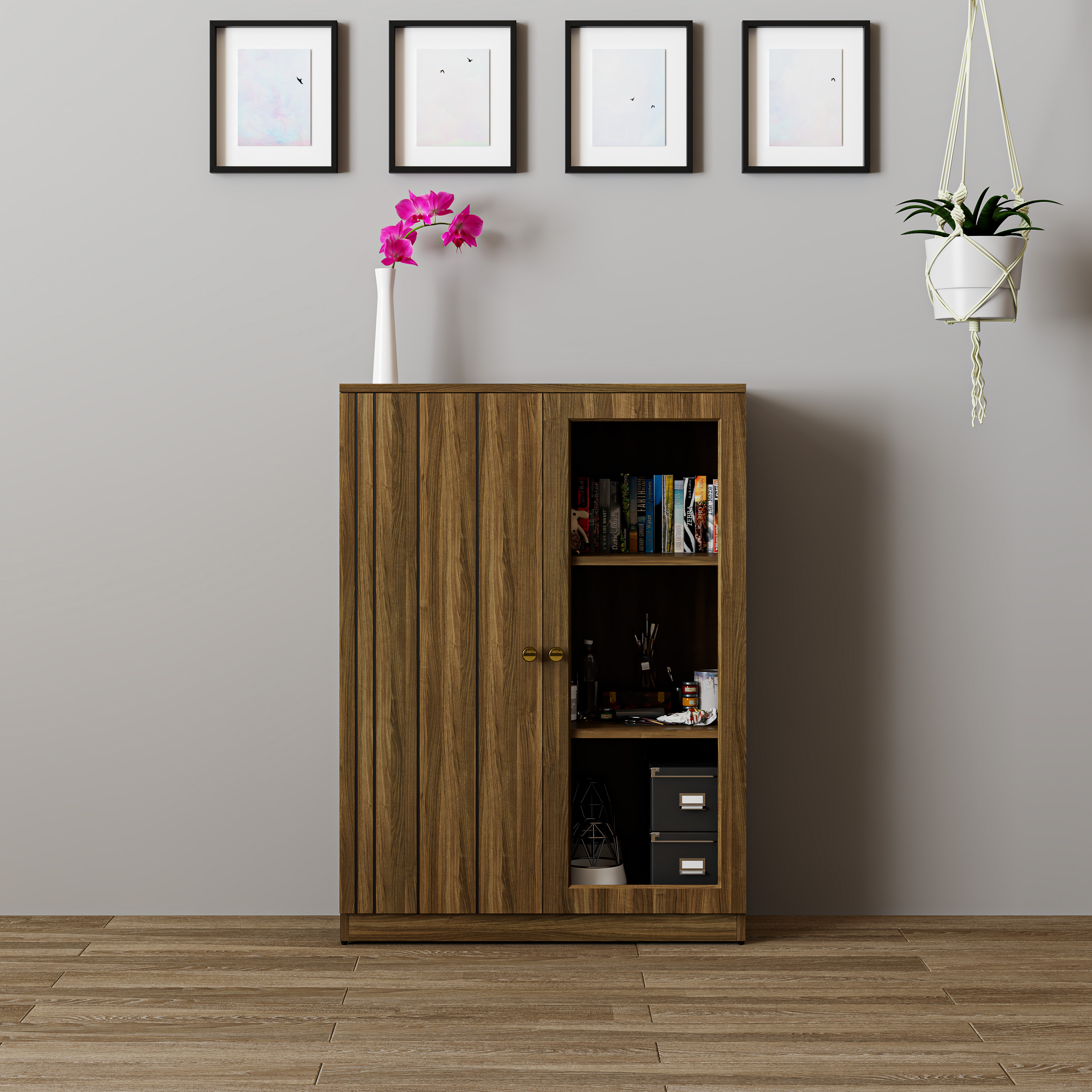 JOVIE, Tủ lưu trữ cửa kính 2 cánh mở , 80cm x 32cm x 110cm , TCM_164