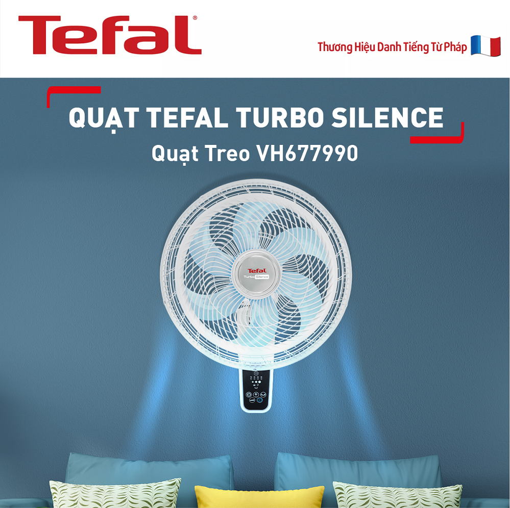 Quạt treo tường có điều khiển từ xa Tefal Turbo Silence VH677990 màu trắng- Hàng chính hãng