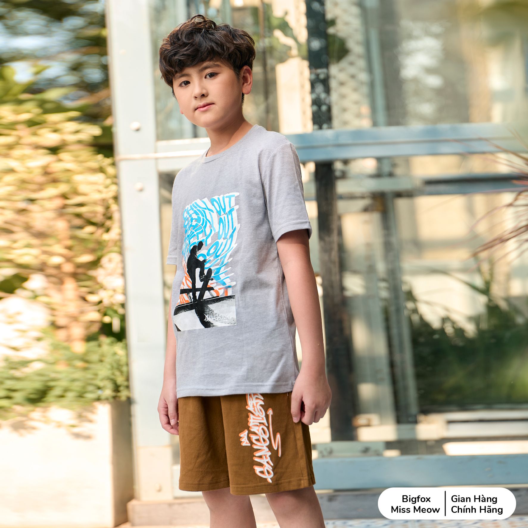 Đồ bộ quần áo thun cotton ngắn tay cho bé trai Bigfox mặc nhà mùa hè trượt ván Chill Out size đại 12-15 tuổi 40kg - 50kg