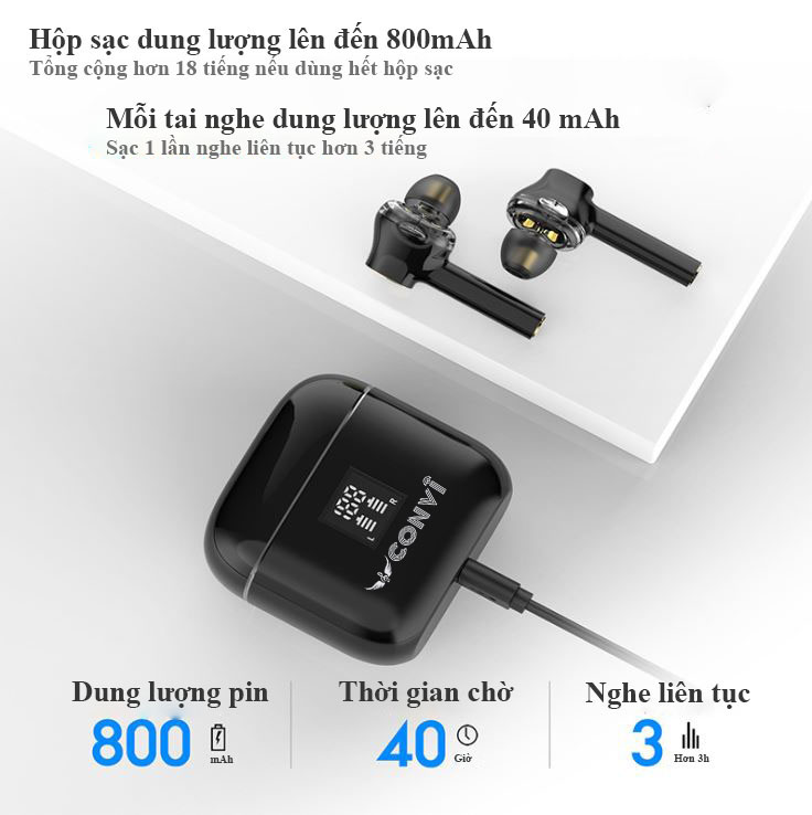 Tai Nghe True Wireless Dual Dynamic CONVI S07 - Tai Nghe Bluetooth Lõi Kép - 4 Loa Stereo Super Bass - Kháng nước IPX5 - Hàng Chính Hãng