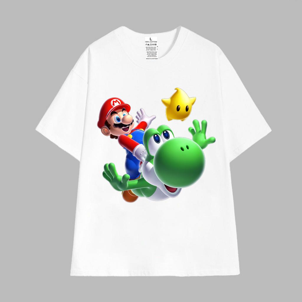 Cao cấp - Áo thun tay lỡ unisex nam nữ oversize Super Mario khủng long Yoshi BND43