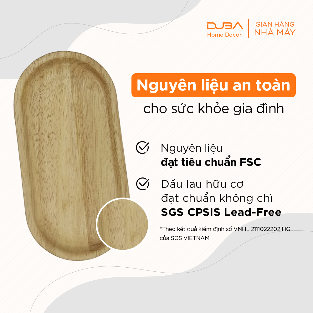 Khay gỗ cao su decor, thớt gỗ trang trí hình oval màu tự nhiên đạt chuẩn xuất khẩu - DUBA