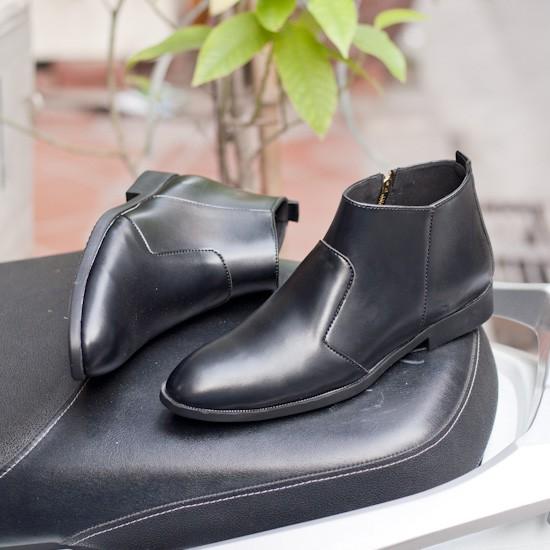 Giày Chelsea Boot Nam Cổ Khóa Da Nhám Màu Đen Cực Chất - CB521-nhamkhoa- Kèm Vòng Gỗ Mun