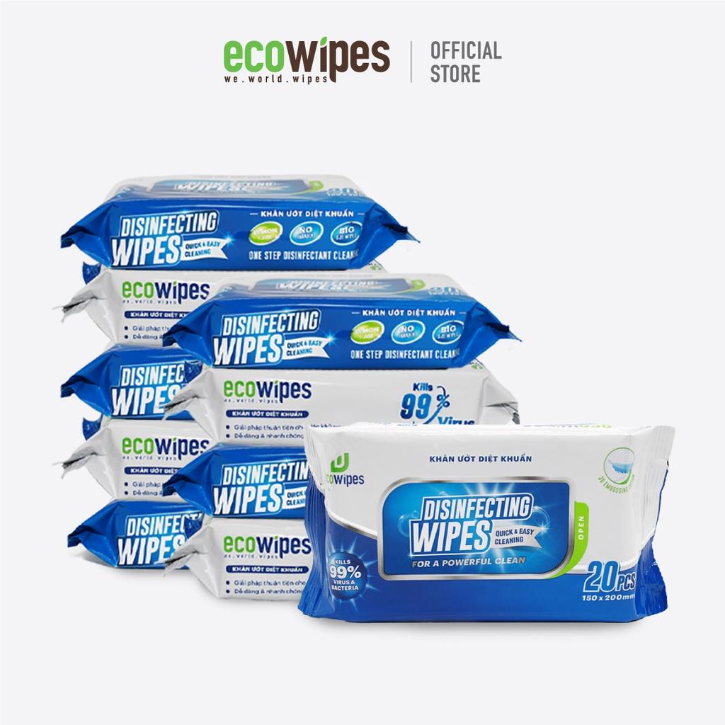 Combo 10 gói khăn giấy ướt diệt khuẩn Disinfectingwipes 20 tờ diệt 99,9% vi khuẩn Hương chanh sả