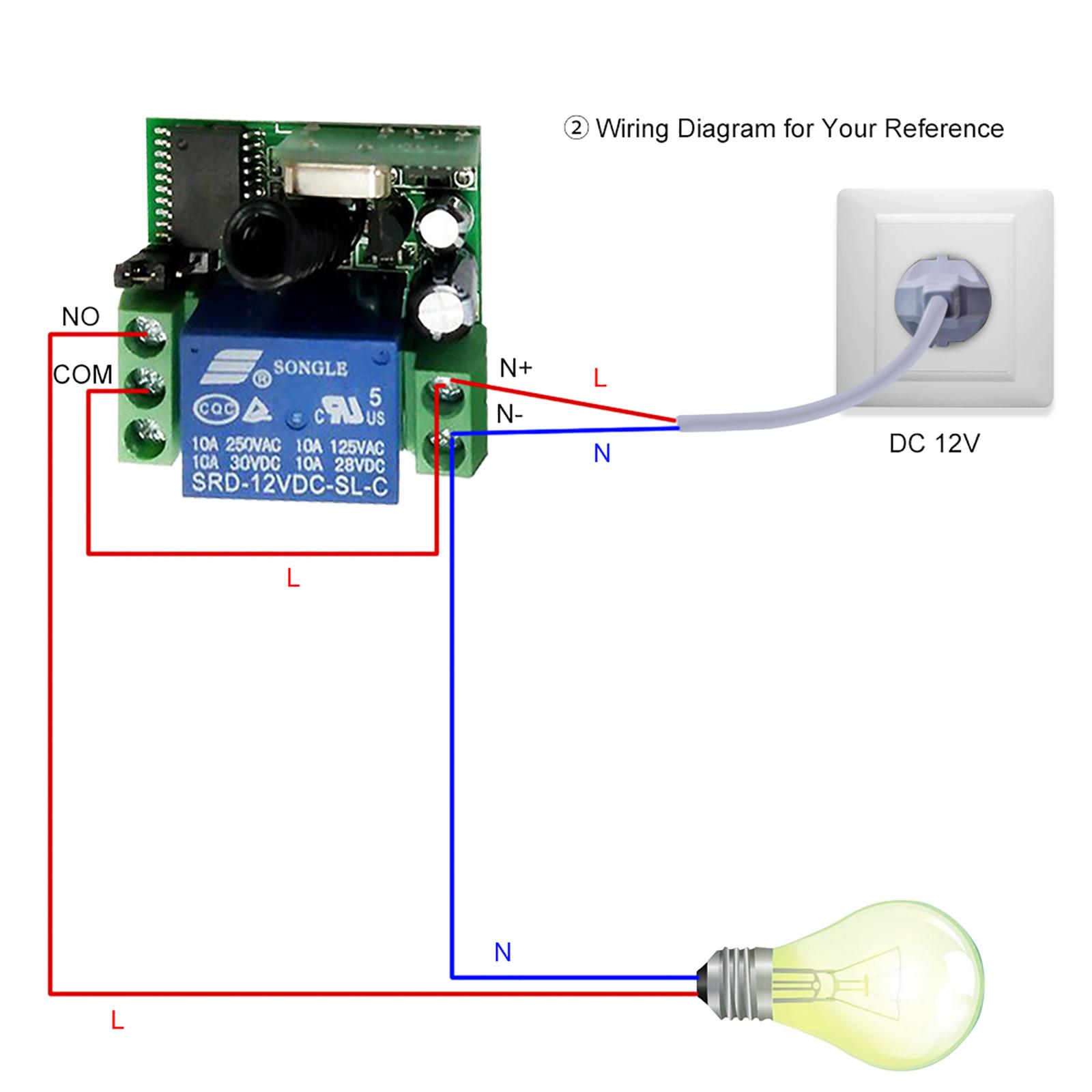 Smart Home 433Mhz DC 12V 1CH Wireless Remote Switch Relay Receiver Transmitter Universal Remote Control Switch Module and 1PCS RF Transmitter Remote Controls 1527