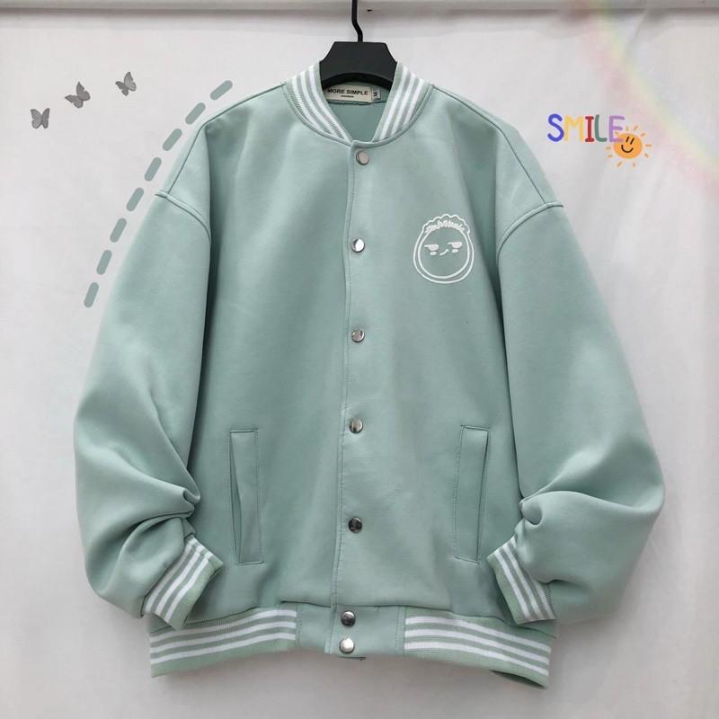 Áo bomber mặt cười cổ sọc hình thật