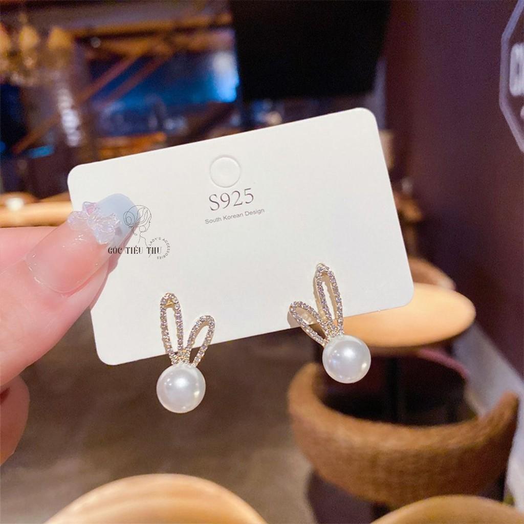 Bông Tai Bạc s925 Đính Đá và Ngọc Trai Nhân Tạo Hình Tai Thỏ Dễ Thương Trang Sức Bạc Hàn Quốc - HT002