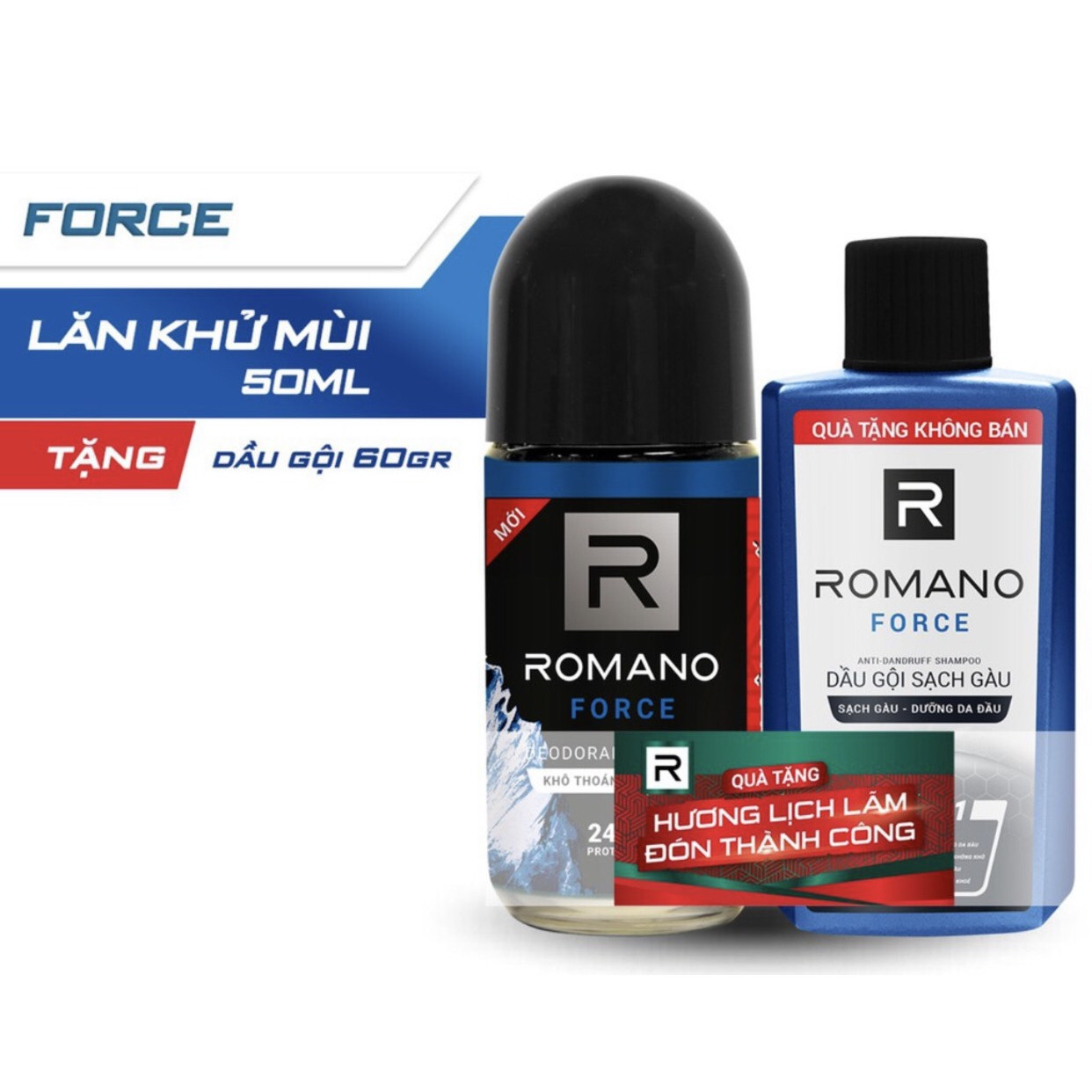 Lăn khử mùi Romano Force năng động phóng thoáng 50ml- Tặng dầu gội sạch gàu Romano Force 60gr