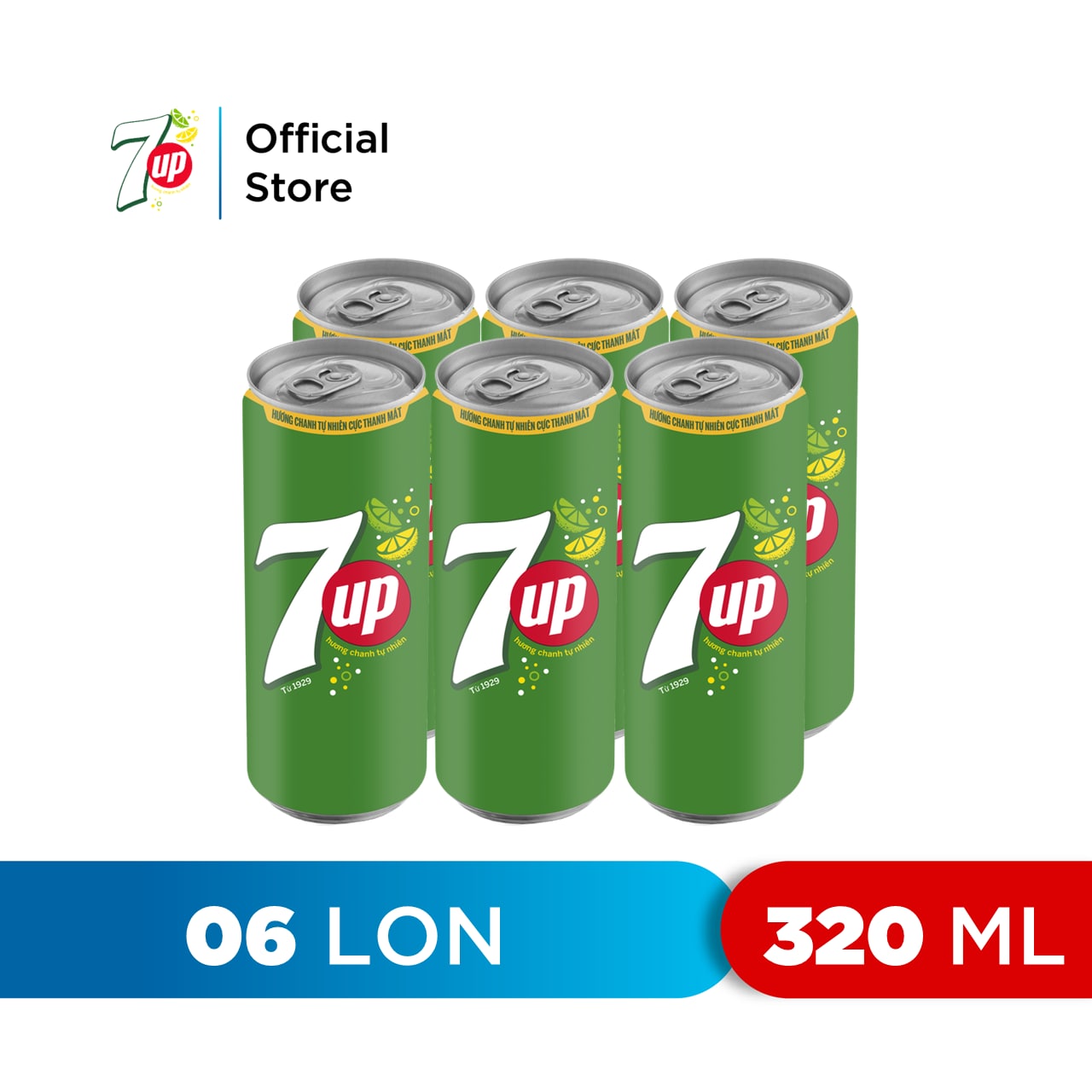 Lốc 6 Lon Nước Ngọt Có Gaz 7Up (320ml/lon)