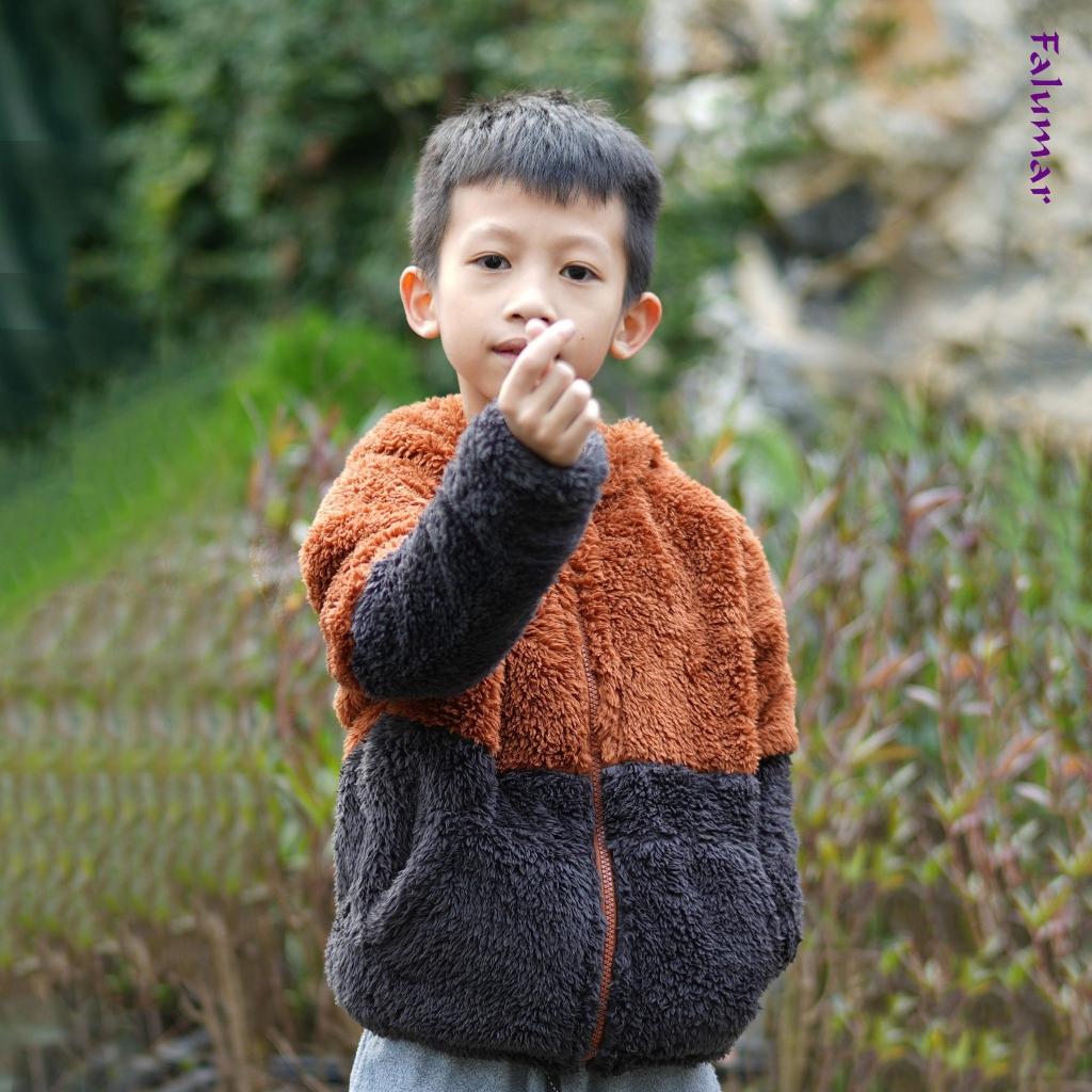 [9kg-40kg] Áo Lông Cừu Bé Trai FALUMAR , áo khoác trẻ em cao cấp, lớp lông 2 mặt dầy dặn ấm áp, size cho bé từ 3-14 tuổi - Xanh ngọc - Rêu
