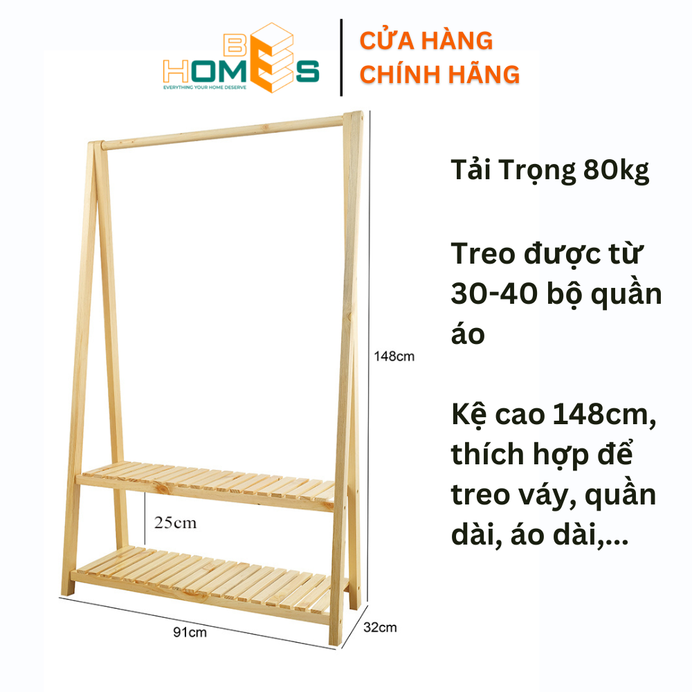 Giá treo quần áo gỗ chữ A Behomes 2 tầng - Nội thất phòng ngủ lắp ráp